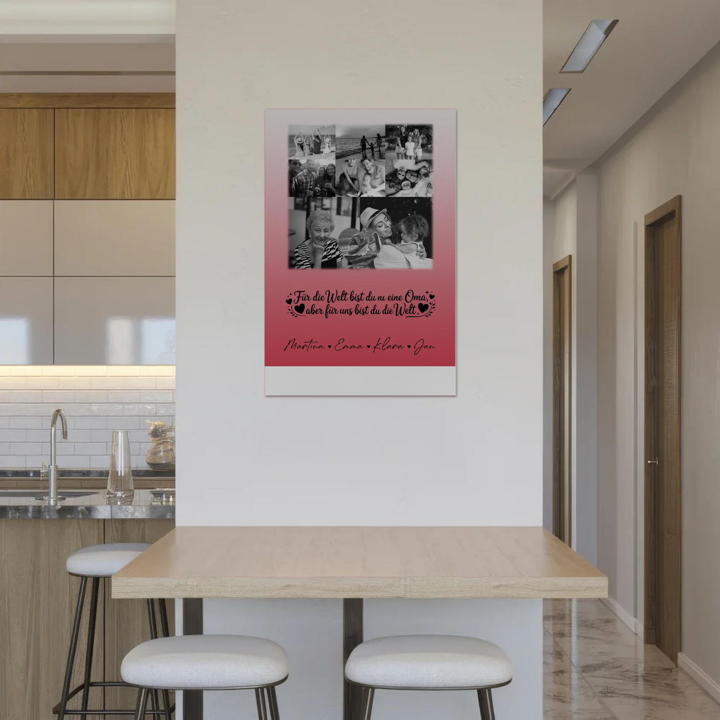 Oma Plakat Fotoboard mit 8 Fotos und Herz Du bist für mich die Welt Schwarz-Weiß Personalisiertes Geschenk