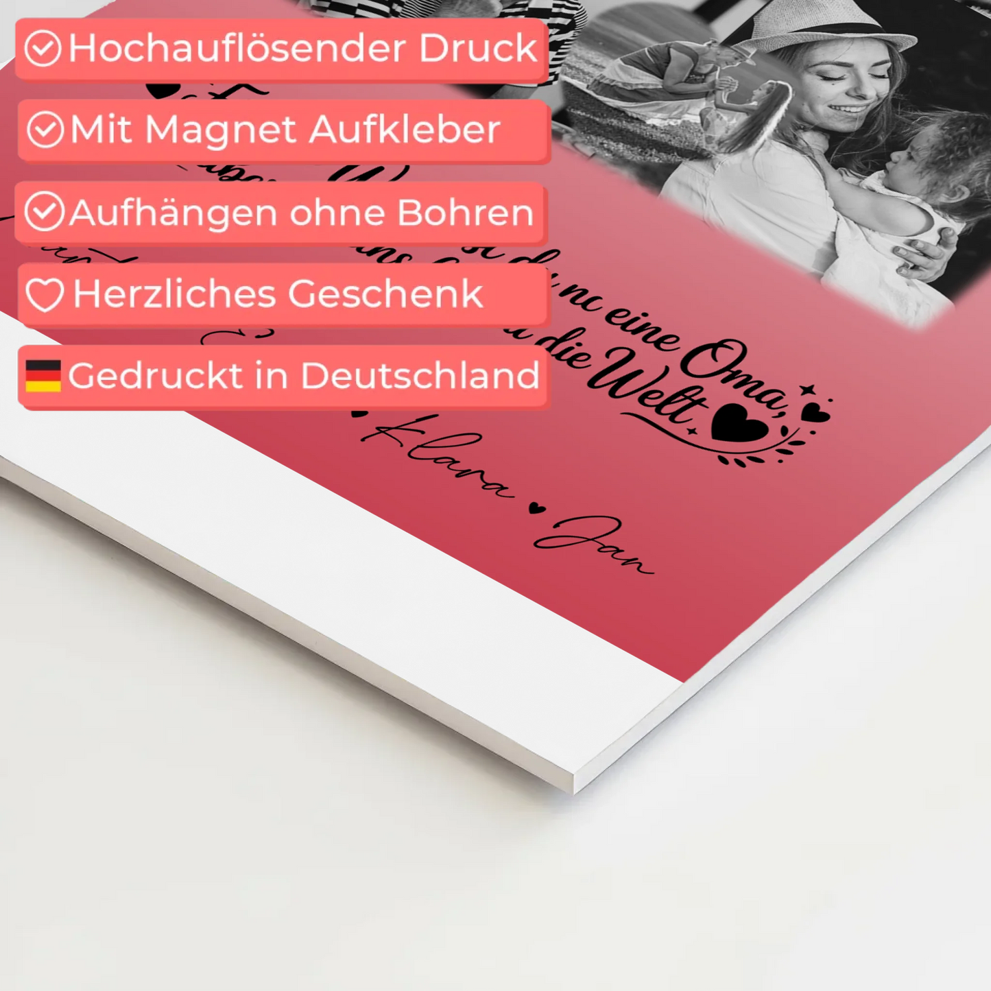 Oma Plakat Fotoboard mit 8 Fotos und Herz Du bist für mich die Welt Schwarz-Weiß Personalisiertes Geschenk