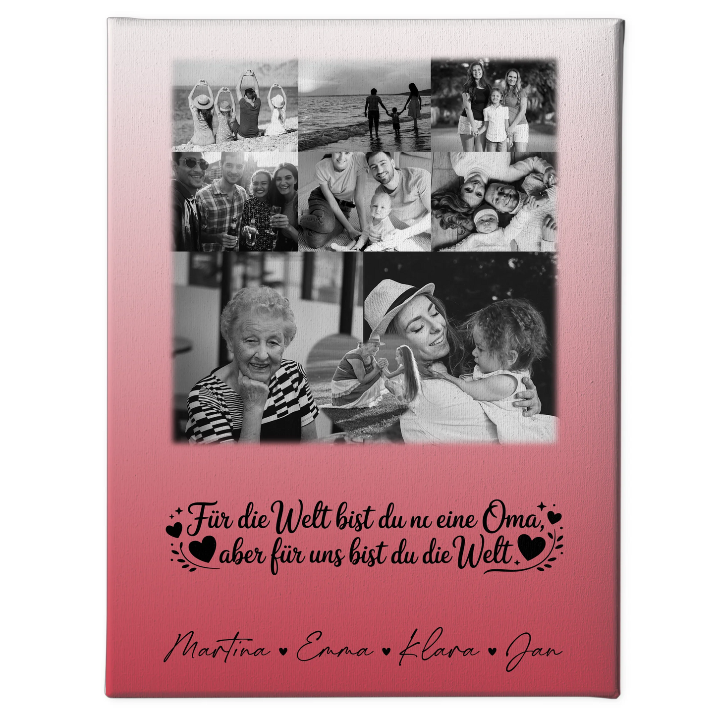 Oma Plakat mit 8 Fotos und Herzpersonalisiert Du bist für mich die Welt Schwarz-Weiß 1