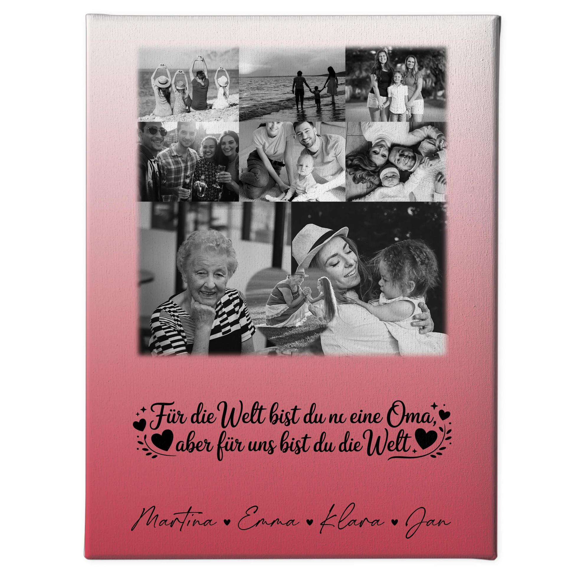 Oma Plakat mit 8 Fotos und Herzpersonalisiert Du bist für mich die Welt Schwarz-Weiß 1