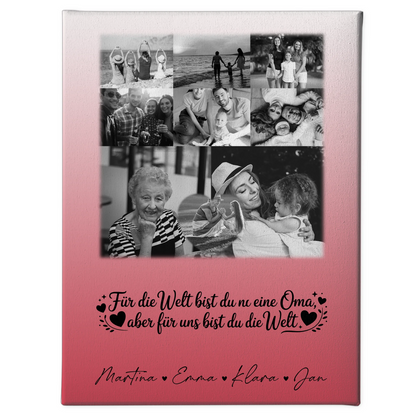 Oma Plakat mit 8 Fotos und Herzpersonalisiert Du bist für mich die Welt Schwarz-Weiß 1
