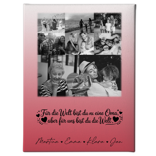Oma Plakat mit 8 Fotos und Herzpersonalisiert Du bist für mich die Welt Schwarz-Weiß 1