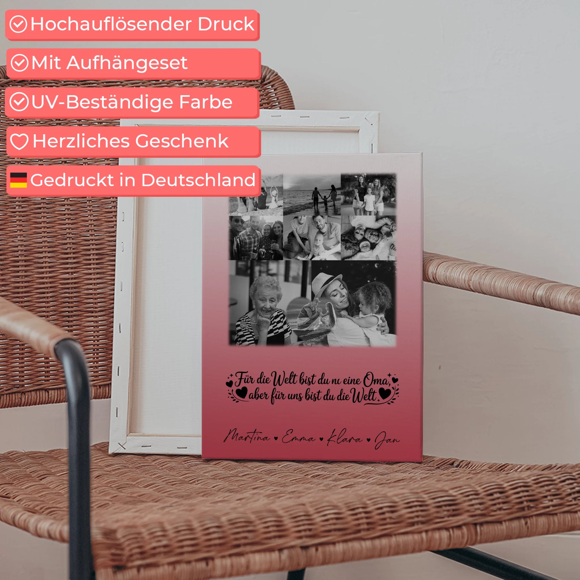 Oma Plakat mit 8 Fotos und Herzpersonalisiert Du bist für mich die Welt Schwarz-Weiß 5