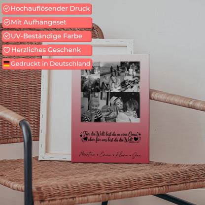 Oma Plakat mit 8 Fotos und Herzpersonalisiert Du bist für mich die Welt Schwarz-Weiß 5
