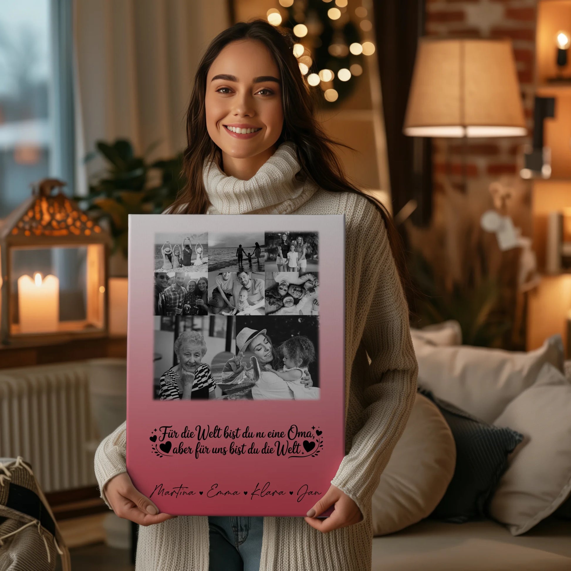 Oma Plakat mit 8 Fotos und Herzpersonalisiert Du bist für mich die Welt Schwarz-Weiß 2