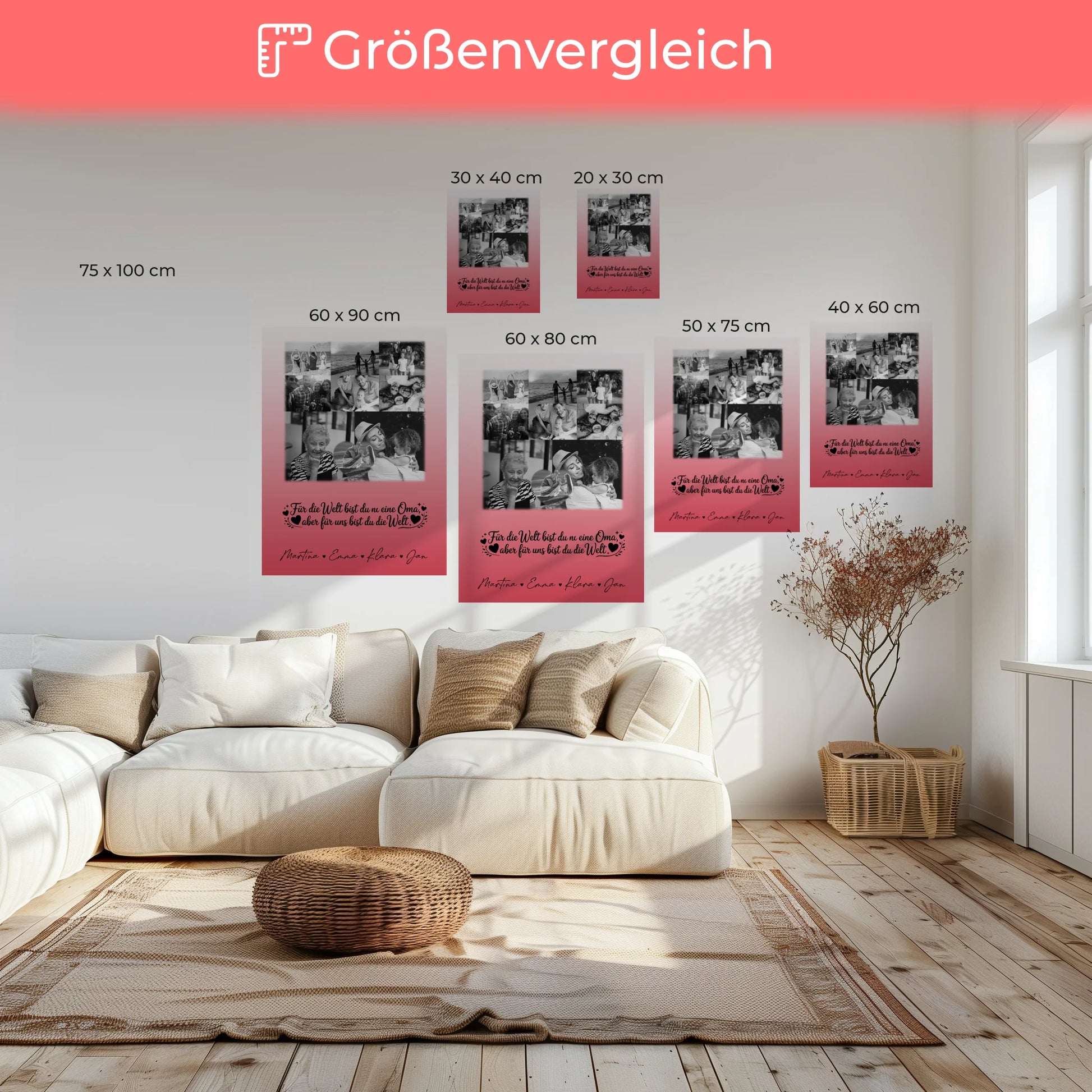 Oma Plakat mit 8 Fotos und Herzpersonalisiert Du bist für mich die Welt Schwarz-Weiß 6