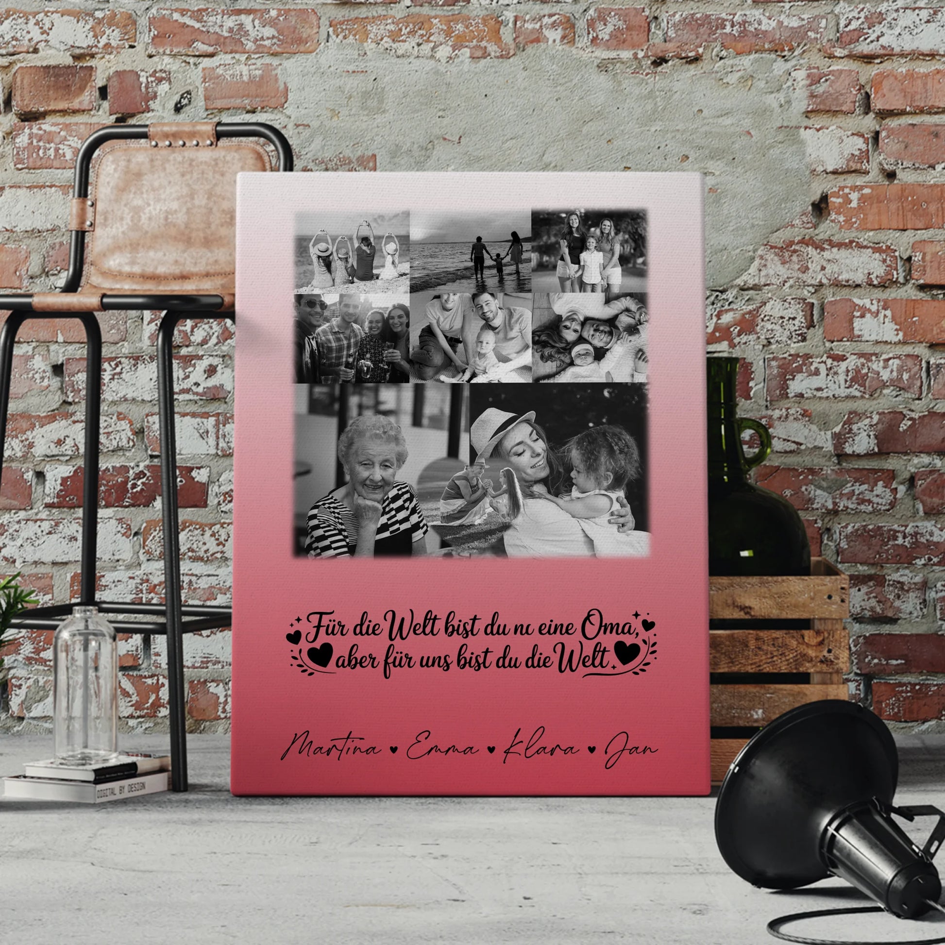 Oma Plakat mit 8 Fotos und Herzpersonalisiert Du bist für mich die Welt Schwarz-Weiß 4