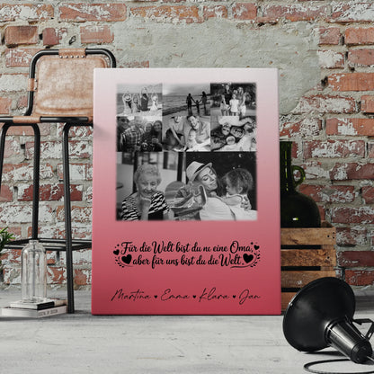 Oma Plakat mit 8 Fotos und Herzpersonalisiert Du bist für mich die Welt Schwarz-Weiß 4
