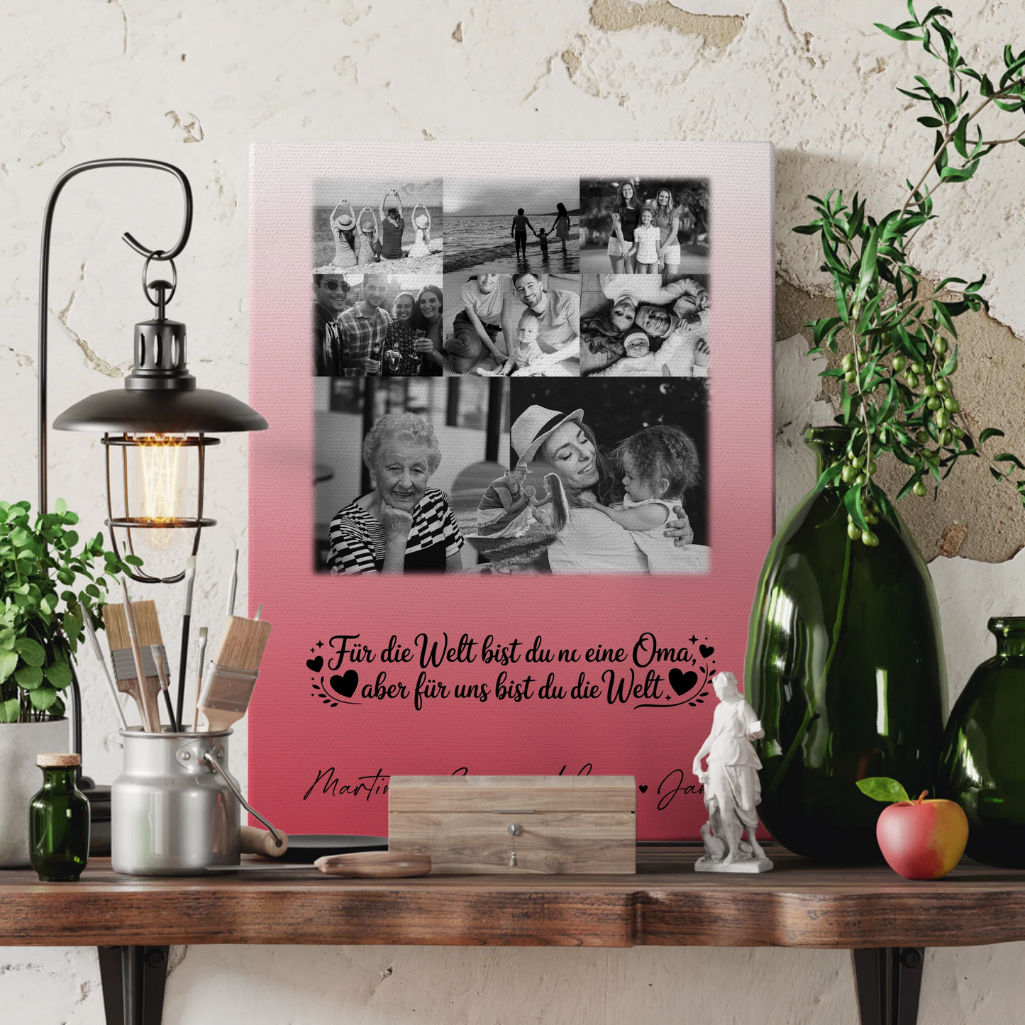 Oma Plakat mit 8 Fotos und Herzpersonalisiert Du bist für mich die Welt Schwarz-Weiß 3