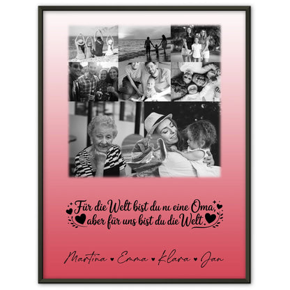 Personalisiertes Poster Oma und Opa mit 8 Fotos und Herz Du bist für mich die Welt Schwarz-Weiß