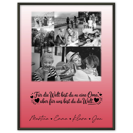 Personalisiertes Poster Oma und Opa mit 8 Fotos und Herz Du bist für mich die Welt Schwarz-Weiß