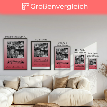 Personalisiertes Poster Oma und Opa mit 8 Fotos und Herz Du bist für mich die Welt Schwarz-Weiß
