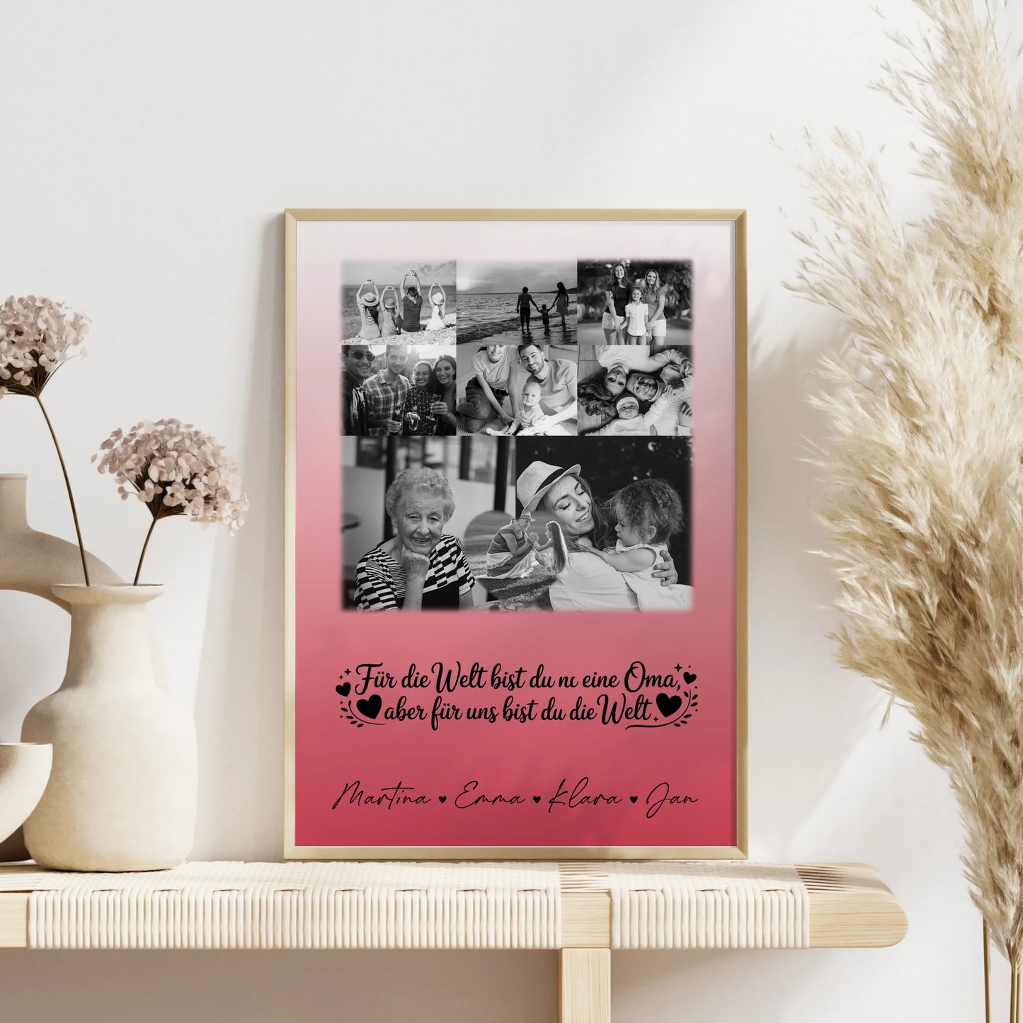 Personalisiertes Poster Oma und Opa mit 8 Fotos und Herz Du bist für mich die Welt Schwarz-Weiß