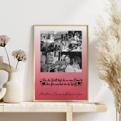 Personalisiertes Poster Oma und Opa mit 8 Fotos und Herz Du bist für mich die Welt Schwarz-Weiß
