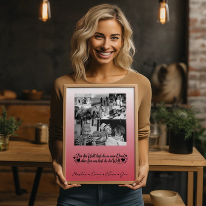 Personalisiertes Poster Oma und Opa mit 8 Fotos und Herz Du bist für mich die Welt Schwarz-Weiß