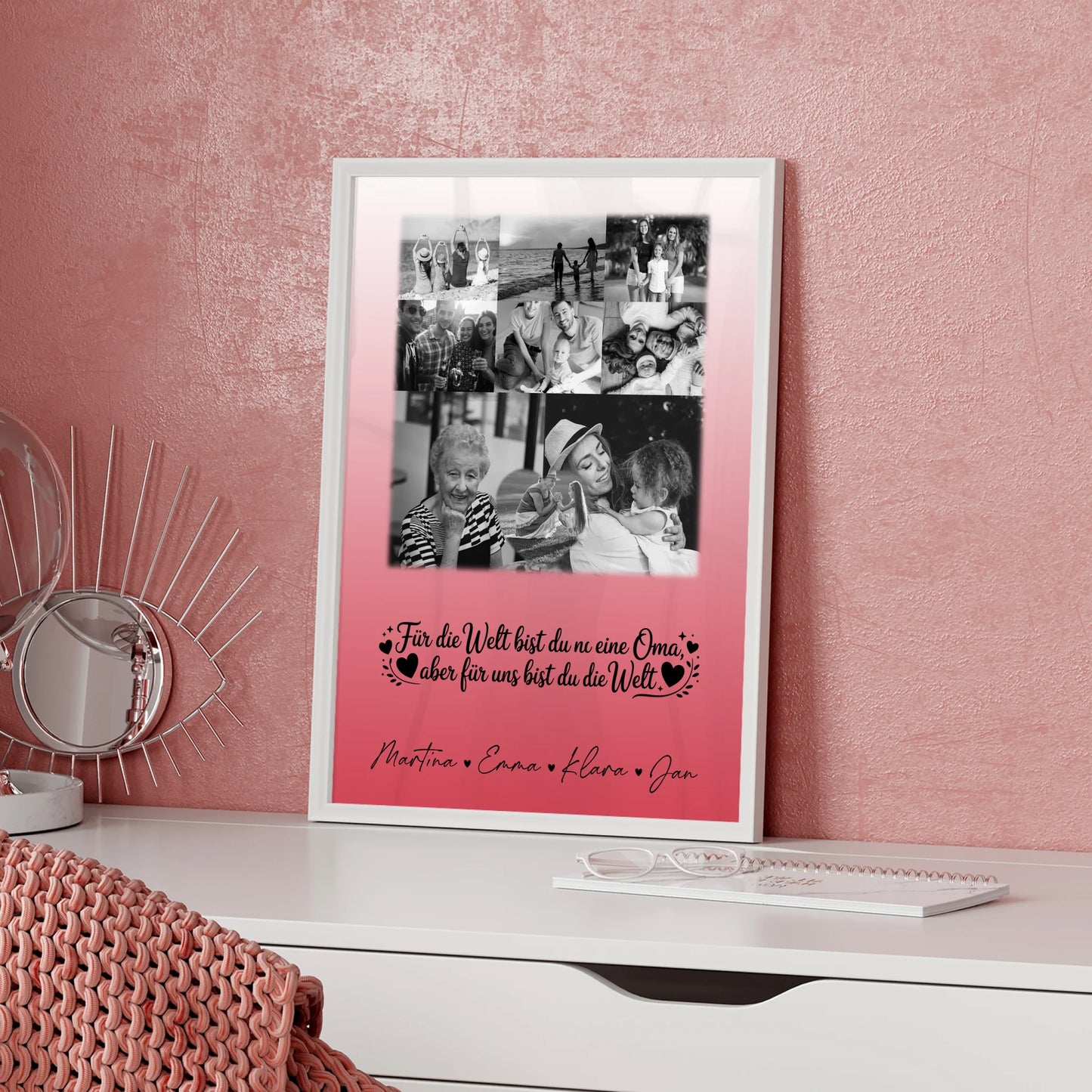 Personalisiertes Poster Oma und Opa mit 8 Fotos und Herz Du bist für mich die Welt Schwarz-Weiß