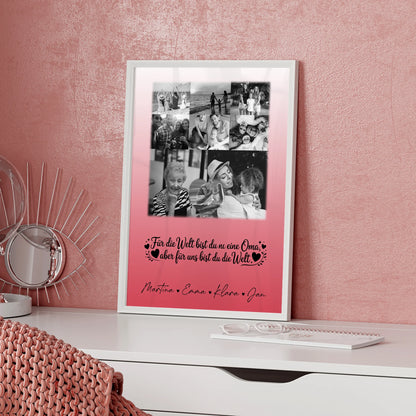 Personalisiertes Poster Oma und Opa mit 8 Fotos und Herz Du bist für mich die Welt Schwarz-Weiß