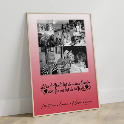 Personalisiertes Poster Oma und Opa mit 8 Fotos und Herz Du bist für mich die Welt Schwarz-Weiß