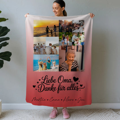 Personalisierte Decke Oma mit 9 Fotos Liebe Oma Danke für alles 1