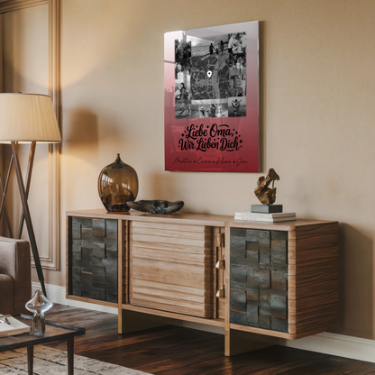 Personalisiertes Wandbild Oma mit 10 Fotos und Karte in der Mitte Liebe Oma wir lieben Dich Schwarz-Weiß