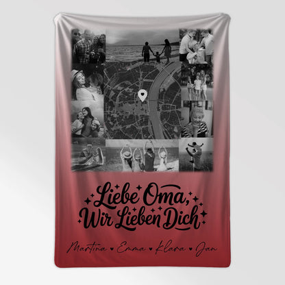 Kuscheldecke Mit Namen 10 Fotos und Karte in der Mitte Liebe Oma Wir lieben Dich Schwarz-Weiß 7