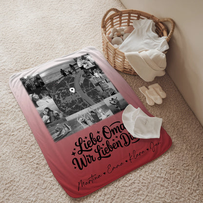 Kuscheldecke Mit Namen 10 Fotos und Karte in der Mitte Liebe Oma Wir lieben Dich Schwarz-Weiß 2