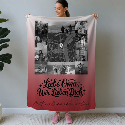 Kuscheldecke Mit Namen 10 Fotos und Karte in der Mitte Liebe Oma Wir lieben Dich Schwarz-Weiß 1