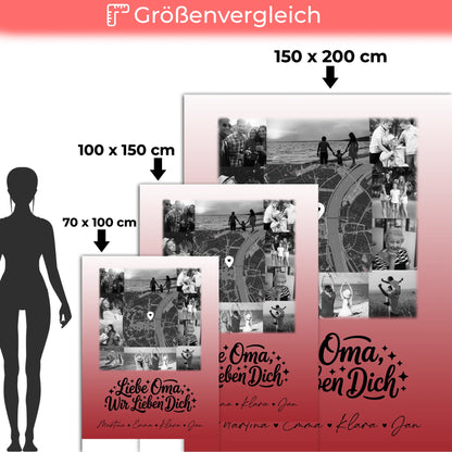 Kuscheldecke Mit Namen 10 Fotos und Karte in der Mitte Liebe Oma Wir lieben Dich Schwarz-Weiß 5
