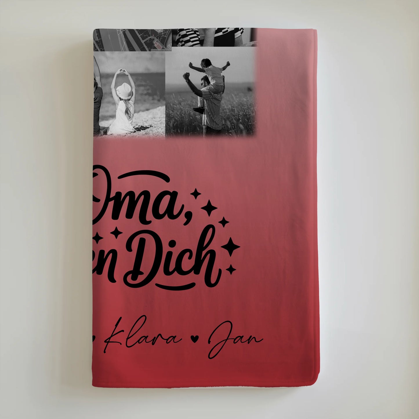 Kuscheldecke Mit Namen 10 Fotos und Karte in der Mitte Liebe Oma Wir lieben Dich Schwarz-Weiß 6