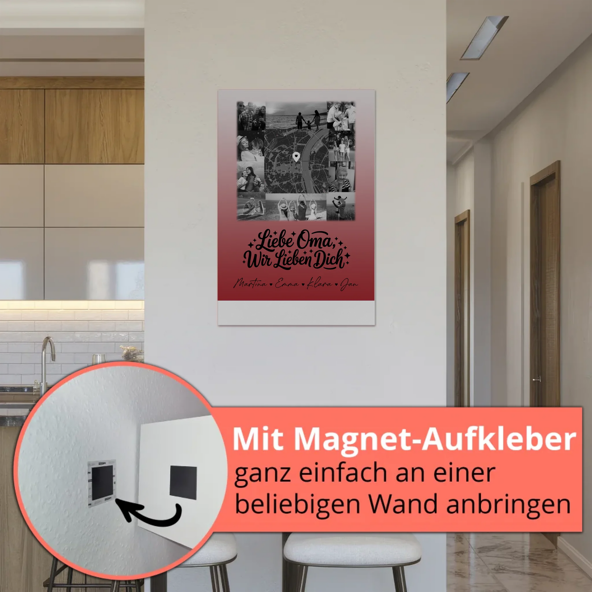Oma Plakat mit 10 Fotos und Karte in der Mitte Liebe Oma wir lieben Dich Schwarz-Weiß Personalisiertes Geschenk 5