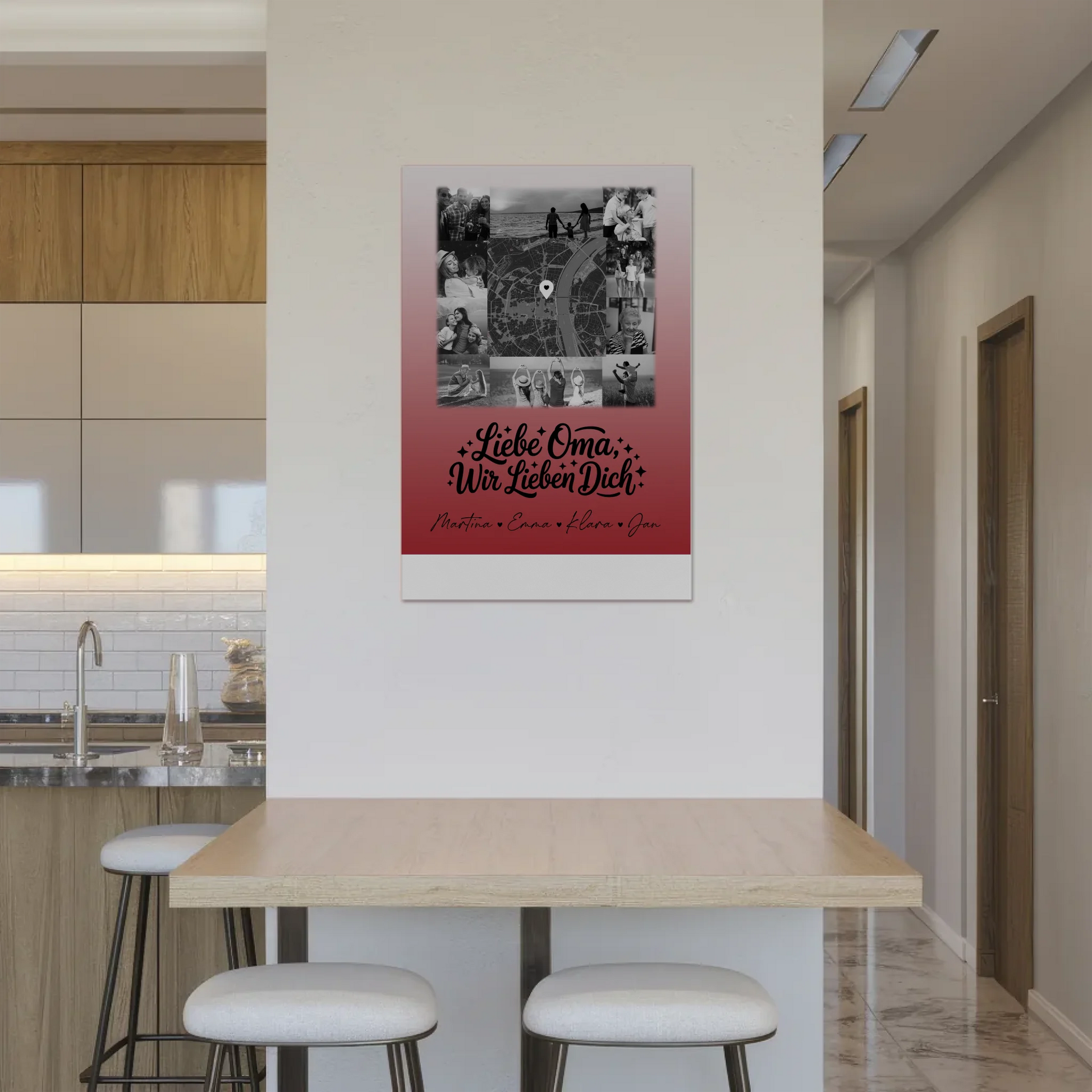 Oma Plakat mit 10 Fotos und Karte in der Mitte Liebe Oma wir lieben Dich Schwarz-Weiß Personalisiertes Geschenk 2