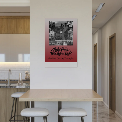 Oma Plakat mit 10 Fotos und Karte in der Mitte Liebe Oma wir lieben Dich Schwarz-Weiß Personalisiertes Geschenk 2