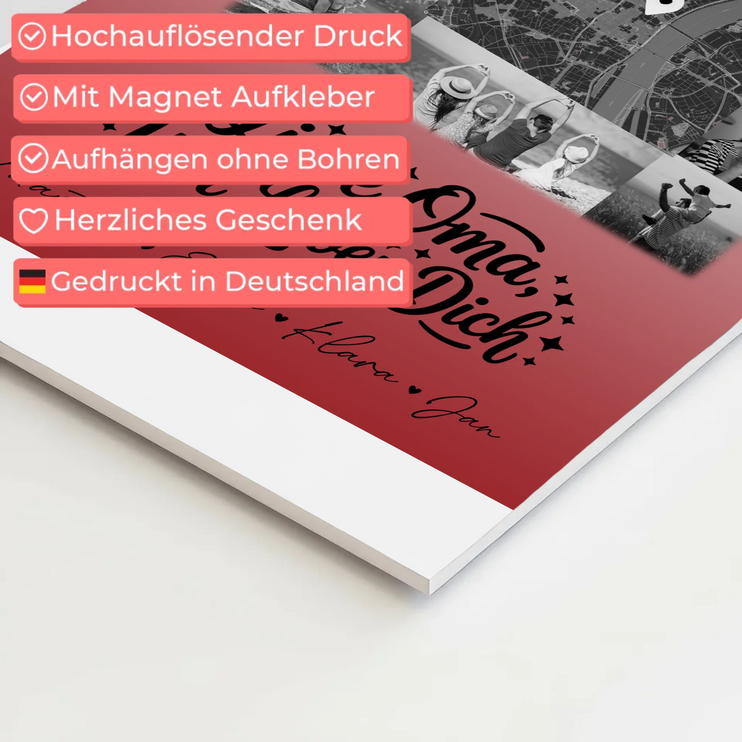 Oma Plakat mit 10 Fotos und Karte in der Mitte Liebe Oma wir lieben Dich Schwarz-Weiß Personalisiertes Geschenk 4