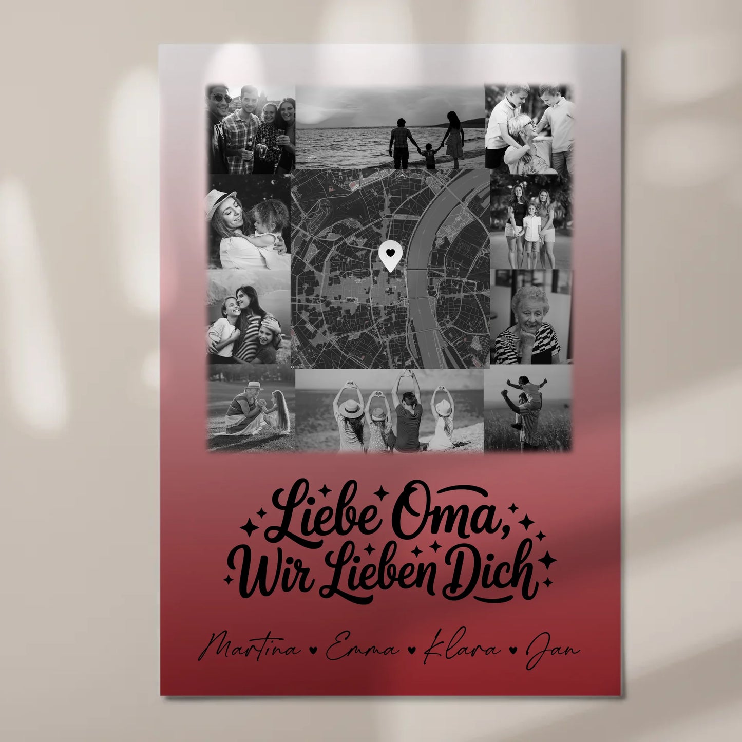 Oma Plakat mit 10 Fotos und Karte in der Mitte Liebe Oma wir lieben Dich Schwarz-Weiß Personalisiertes Geschenk 7
