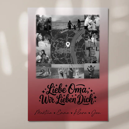 Oma Plakat mit 10 Fotos und Karte in der Mitte Liebe Oma wir lieben Dich Schwarz-Weiß Personalisiertes Geschenk 7