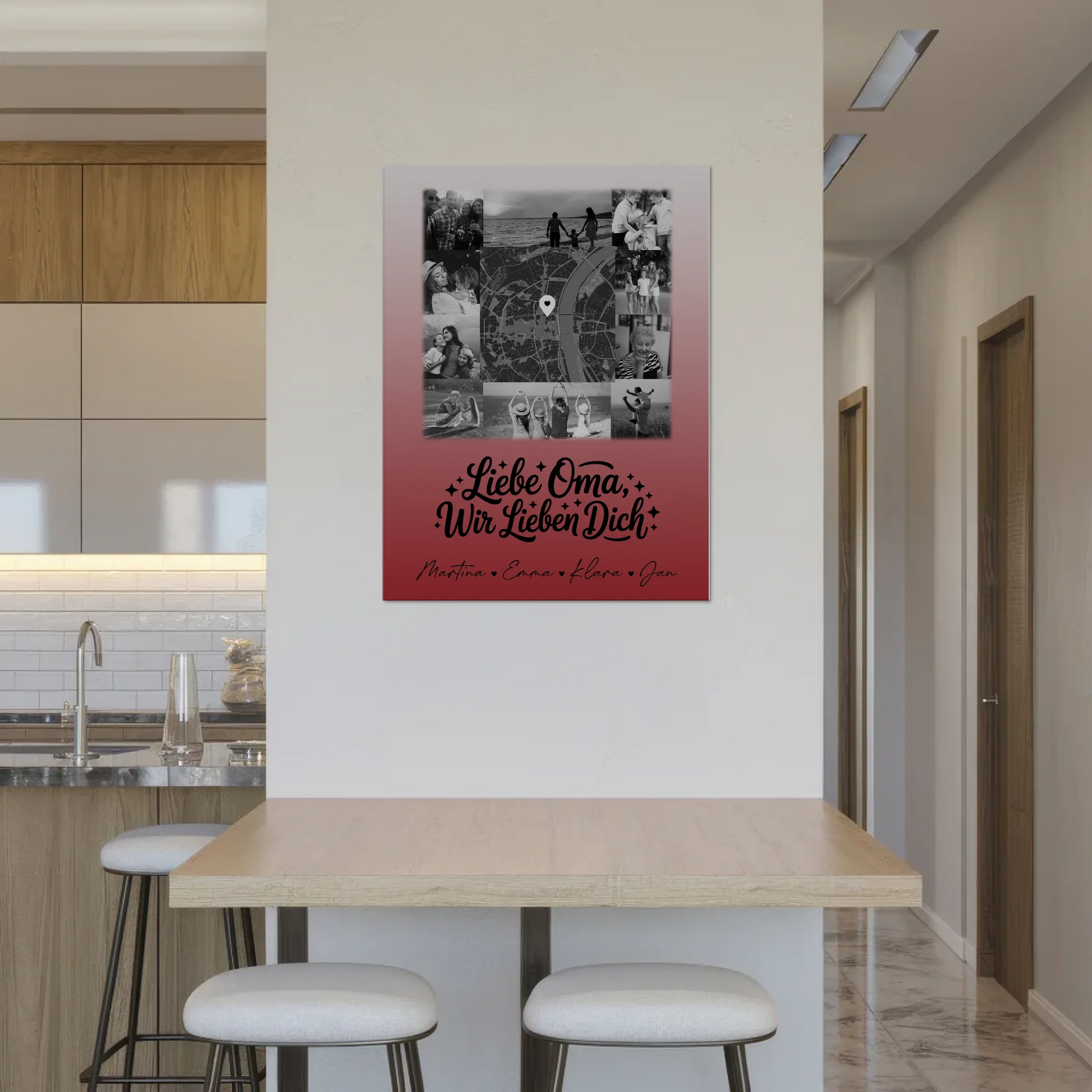 Oma Plakat mit 10 Fotos und Karte in der Mitte Liebe Oma wir lieben Dich Schwarz-Weiß Personalisiertes Geschenk 8