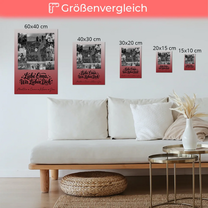 Oma Plakat mit 10 Fotos und Karte in der Mitte Liebe Oma wir lieben Dich Schwarz-Weiß Personalisiertes Geschenk