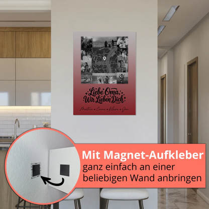 Oma Plakat mit 10 Fotos und Karte in der Mitte Liebe Oma wir lieben Dich Schwarz-Weiß Personalisiertes Geschenk