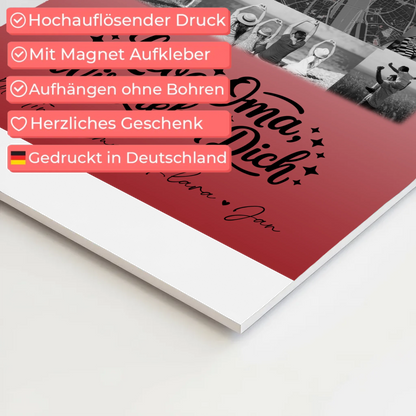 Oma Plakat mit 10 Fotos und Karte in der Mitte Liebe Oma wir lieben Dich Schwarz-Weiß Personalisiertes Geschenk
