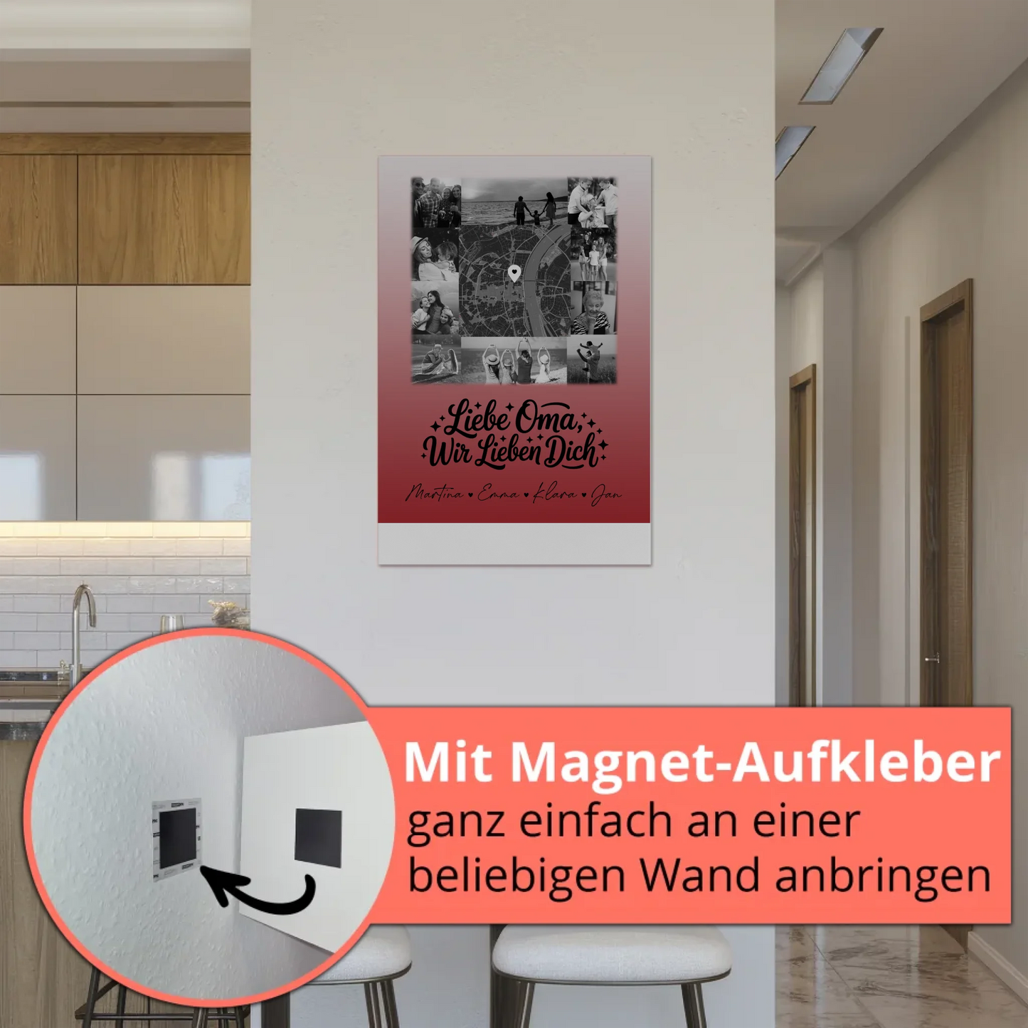 Oma Plakat mit 10 Fotos und Karte in der Mitte Liebe Oma wir lieben Dich Schwarz-Weiß Personalisiertes Geschenk