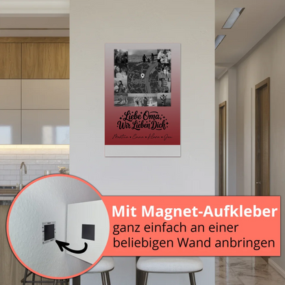Oma Plakat mit 10 Fotos und Karte in der Mitte Liebe Oma wir lieben Dich Schwarz-Weiß Personalisiertes Geschenk