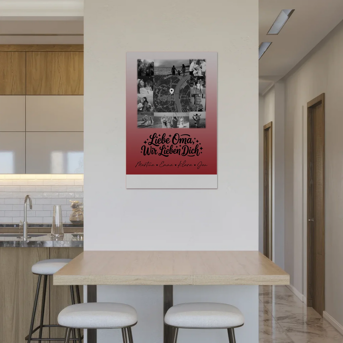 Oma Plakat mit 10 Fotos und Karte in der Mitte Liebe Oma wir lieben Dich Schwarz-Weiß Personalisiertes Geschenk