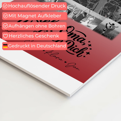Oma Plakat mit 10 Fotos und Karte in der Mitte Liebe Oma wir lieben Dich Schwarz-Weiß Personalisiertes Geschenk
