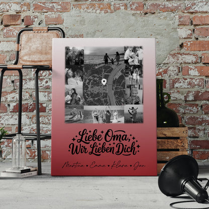 Oma Plakat Leinwand mit 10 Fotos und Karte in der Mitte Liebe Oma wir lieben Dich Schwarz-Weiß personalisiertes Geschenk 4