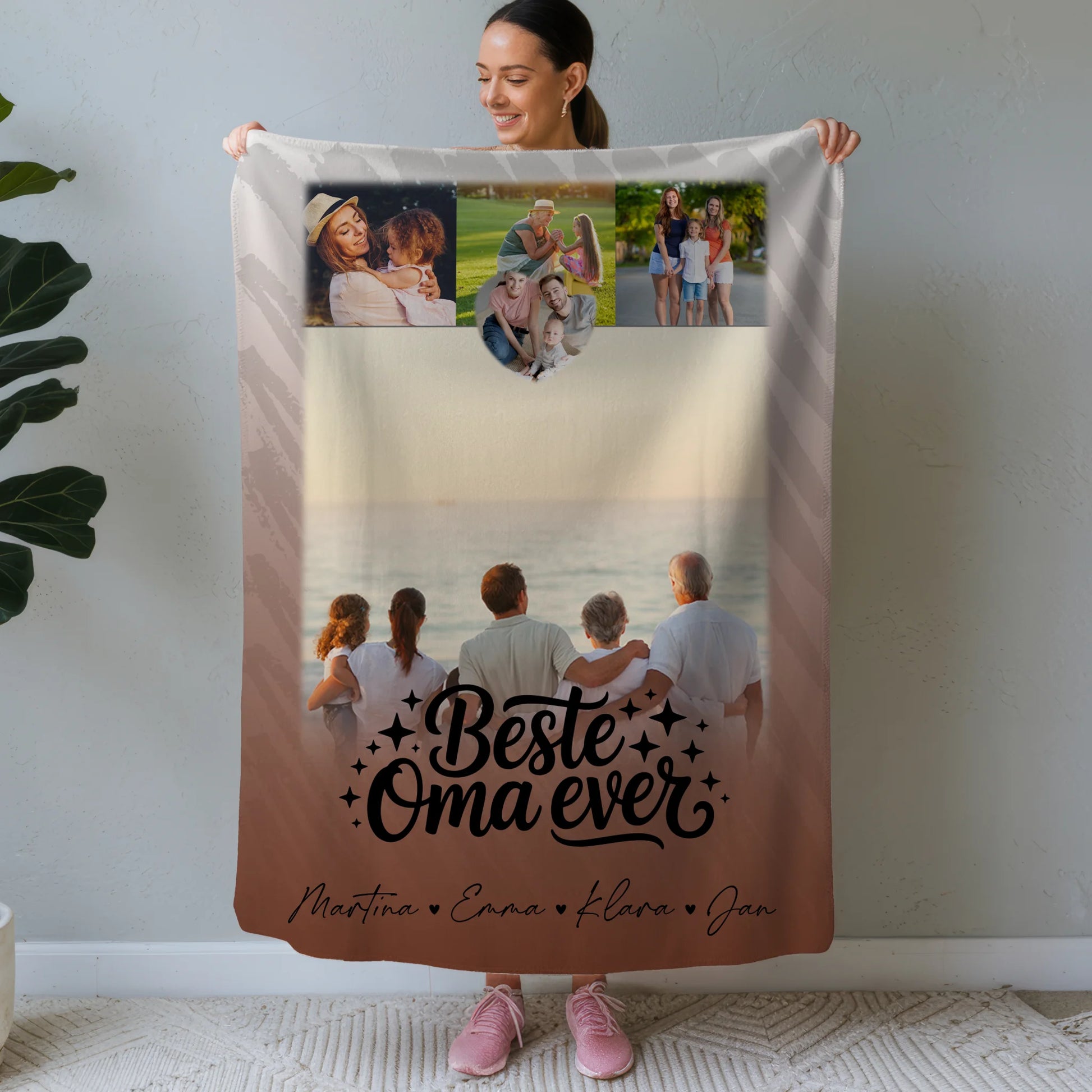 Personalisierte Decke für Oma und Opa mit 4 Fotos und Herz Motiv Beste Oma Ever 1
