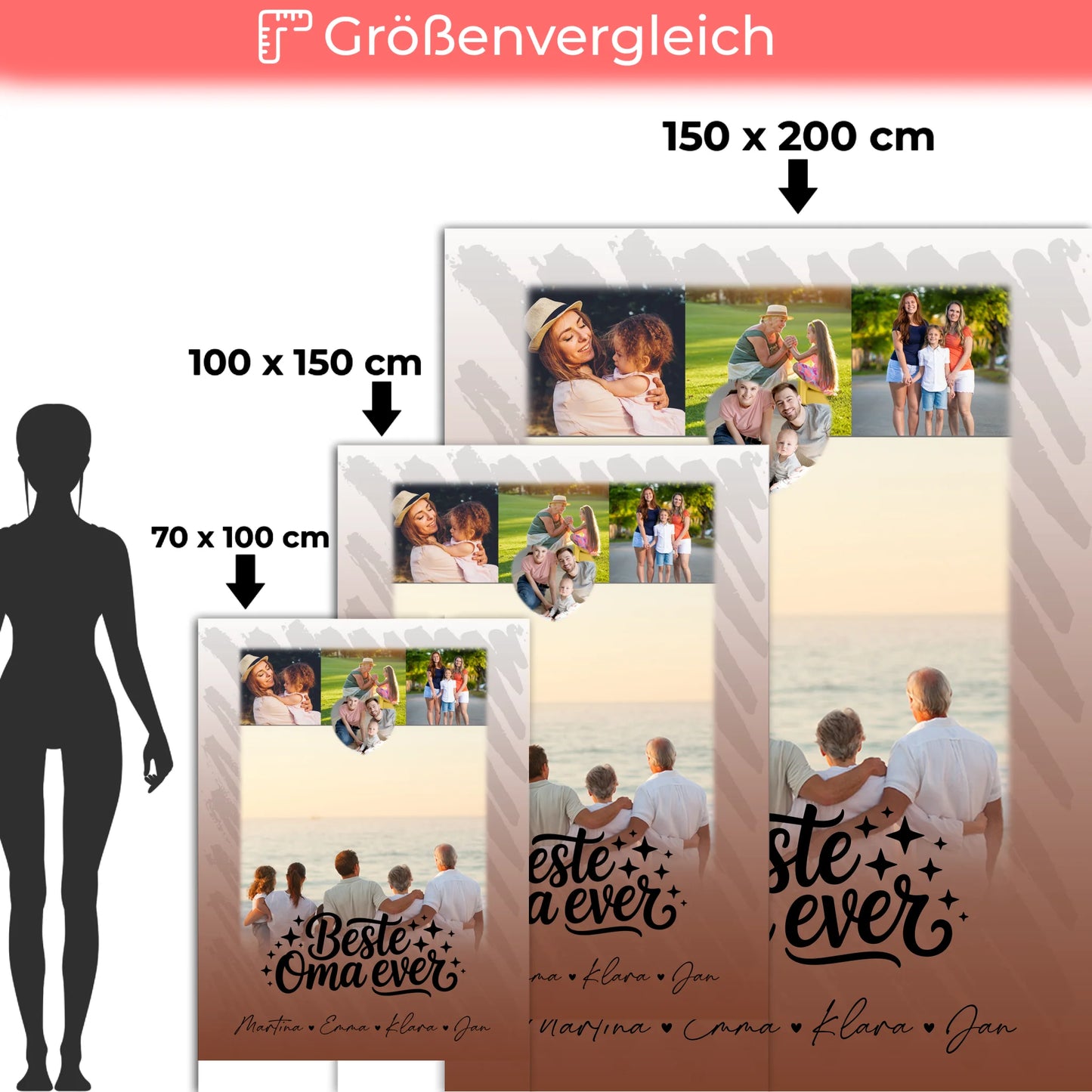 Personalisierte Decke für Oma und Opa mit 4 Fotos und Herz Motiv Beste Oma Ever 5