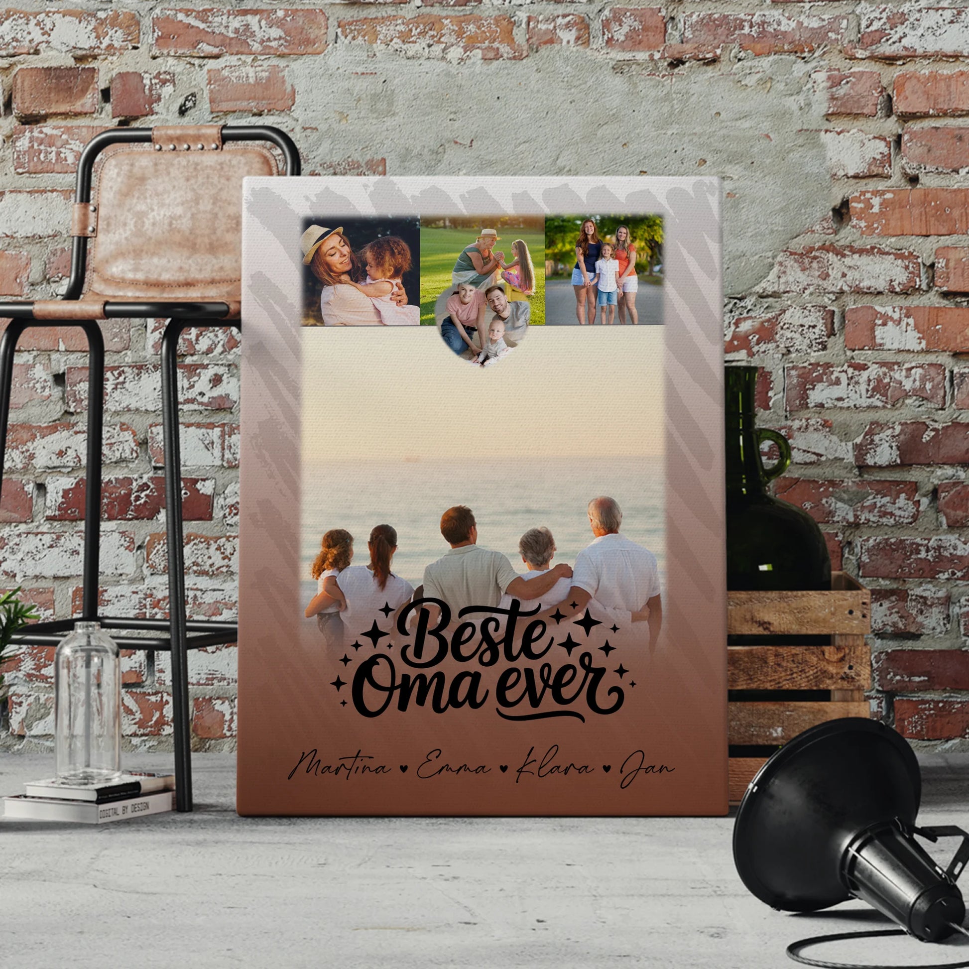 Personalisiertes Wandbild Oma mit 4 Fotos und 1 Kleines Herz Foto Beste Oma Ever 4