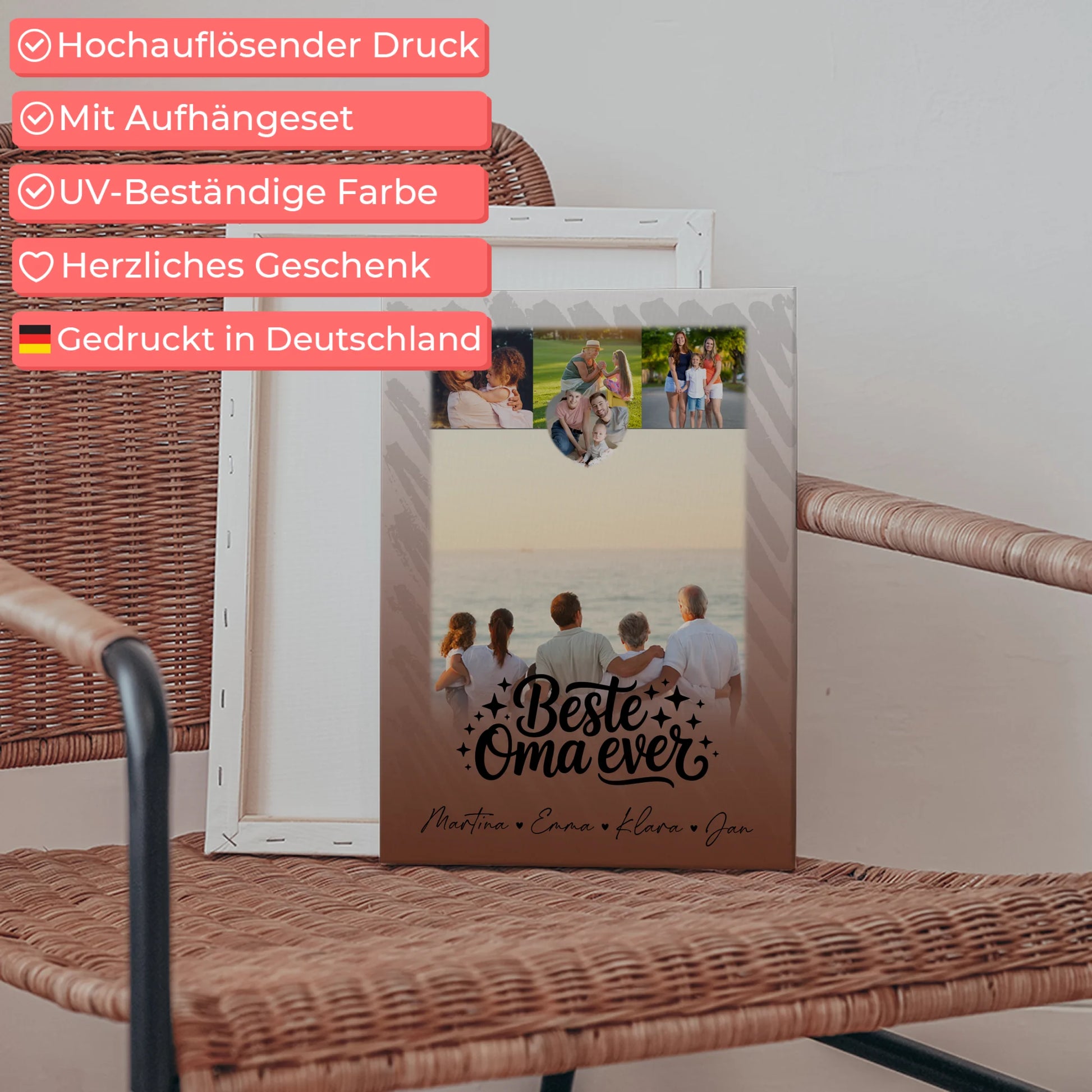 Personalisiertes Wandbild Oma mit 4 Fotos und 1 Kleines Herz Foto Beste Oma Ever 5