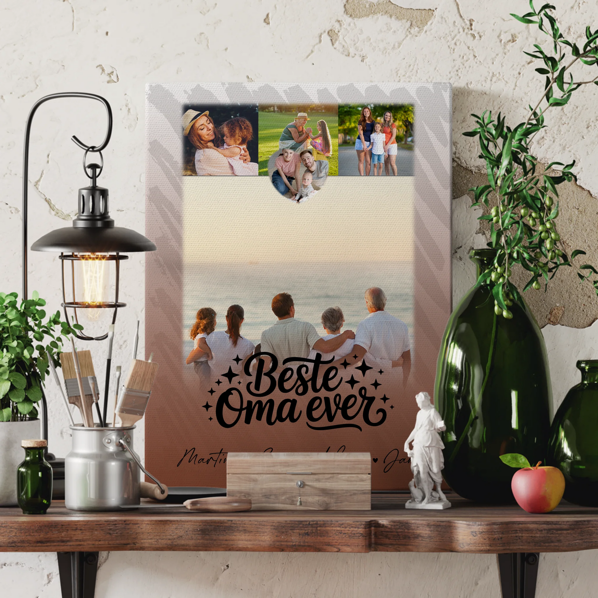 Personalisiertes Wandbild Oma mit 4 Fotos und 1 Kleines Herz Foto Beste Oma Ever 3