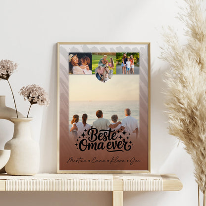Personalisiertes Oma Plakat mit 4 Fotos und kleinem Herz für die Beste Oma Ever